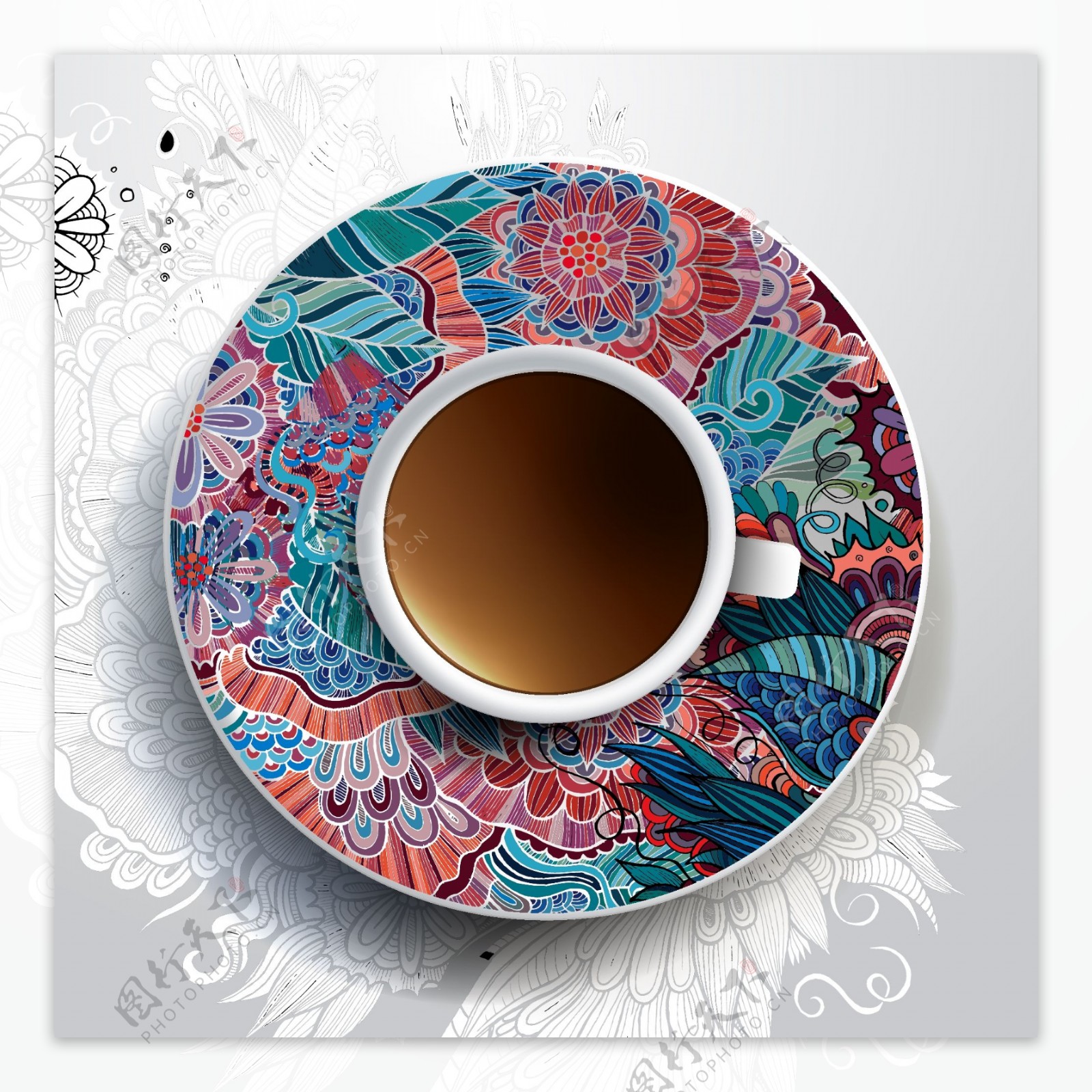 炫彩花纹咖啡杯具