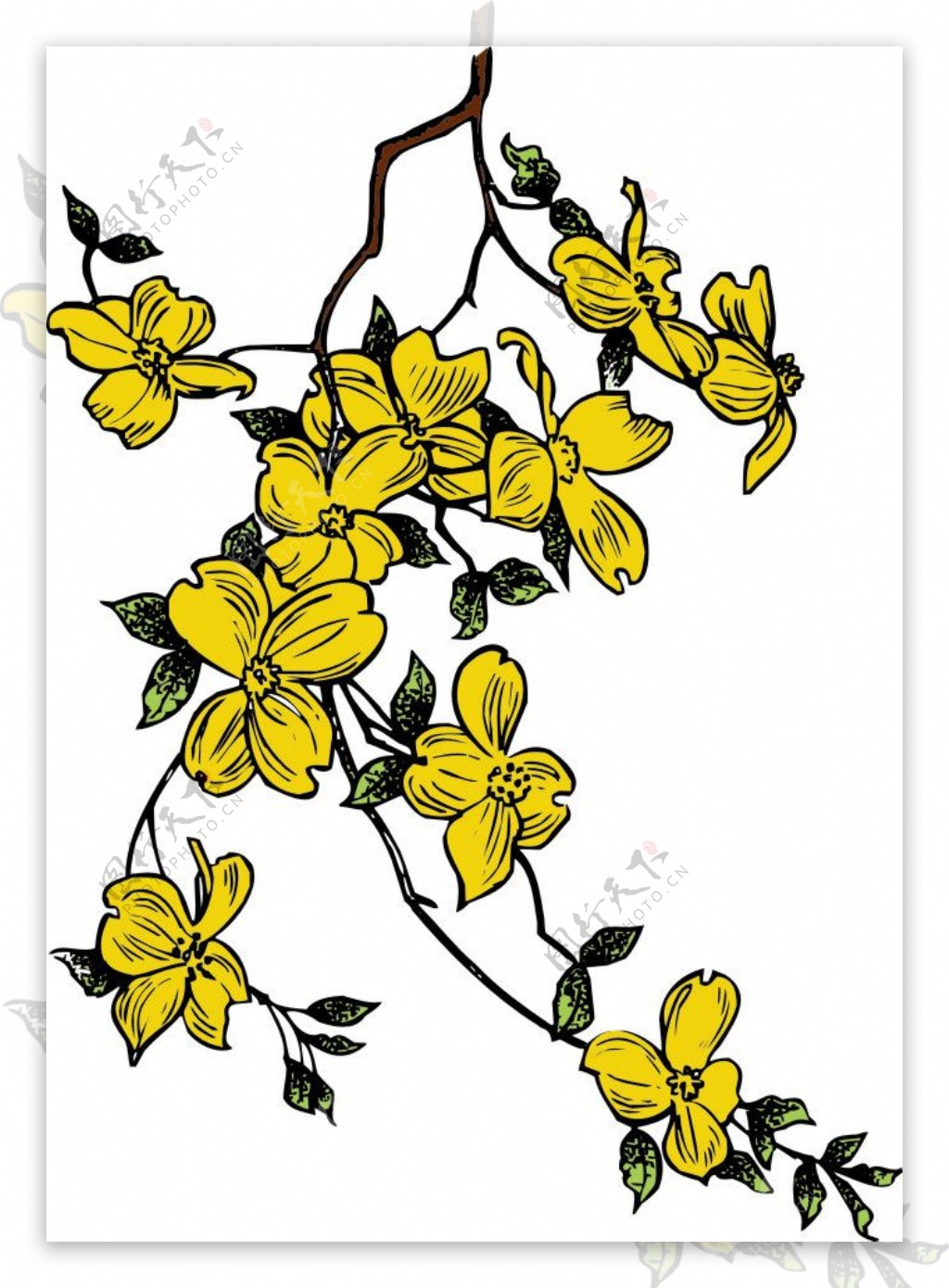 黄色蔓藤花朵矢量印花