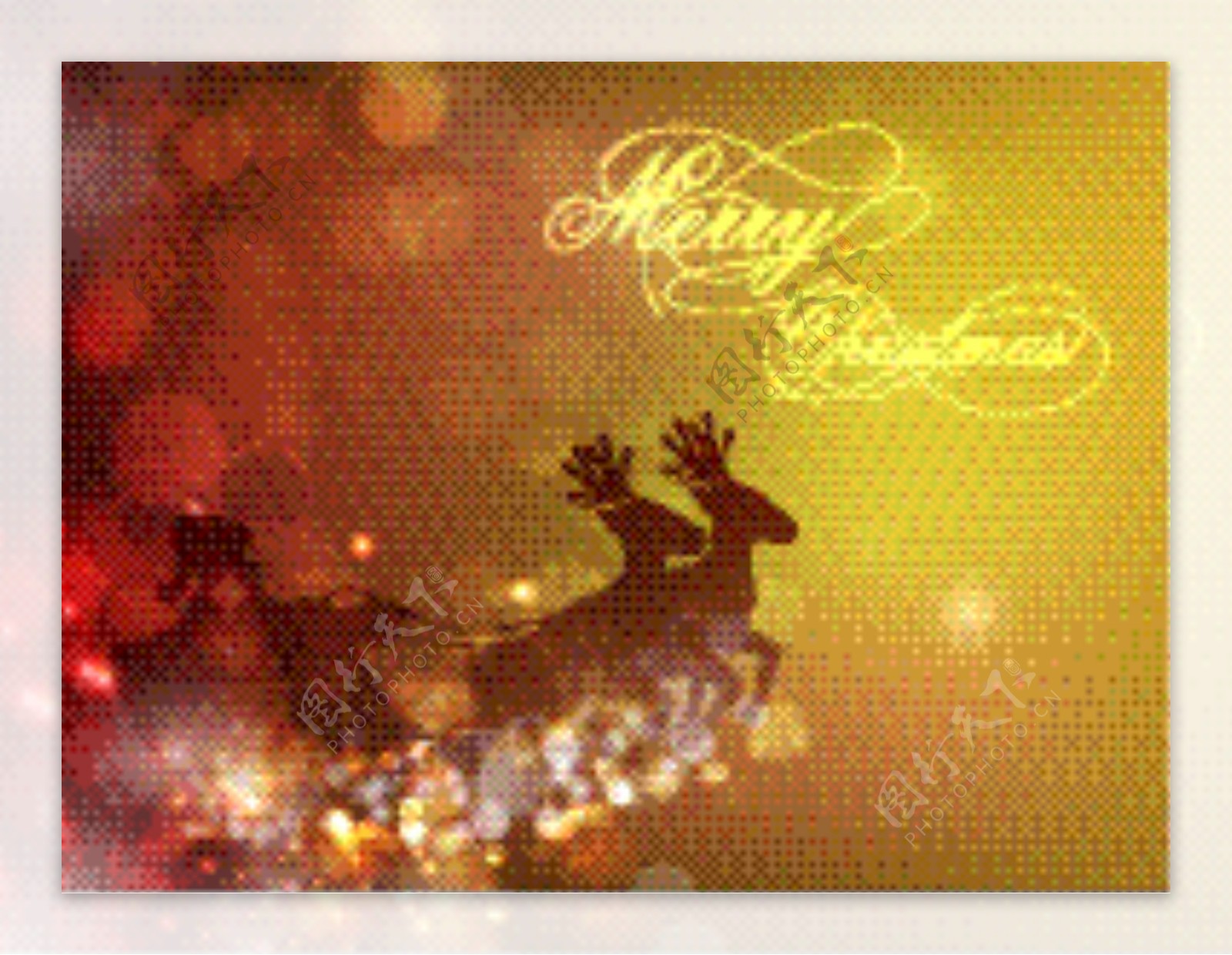 金色光芒鹿拉雪橇圣诞贺卡图片