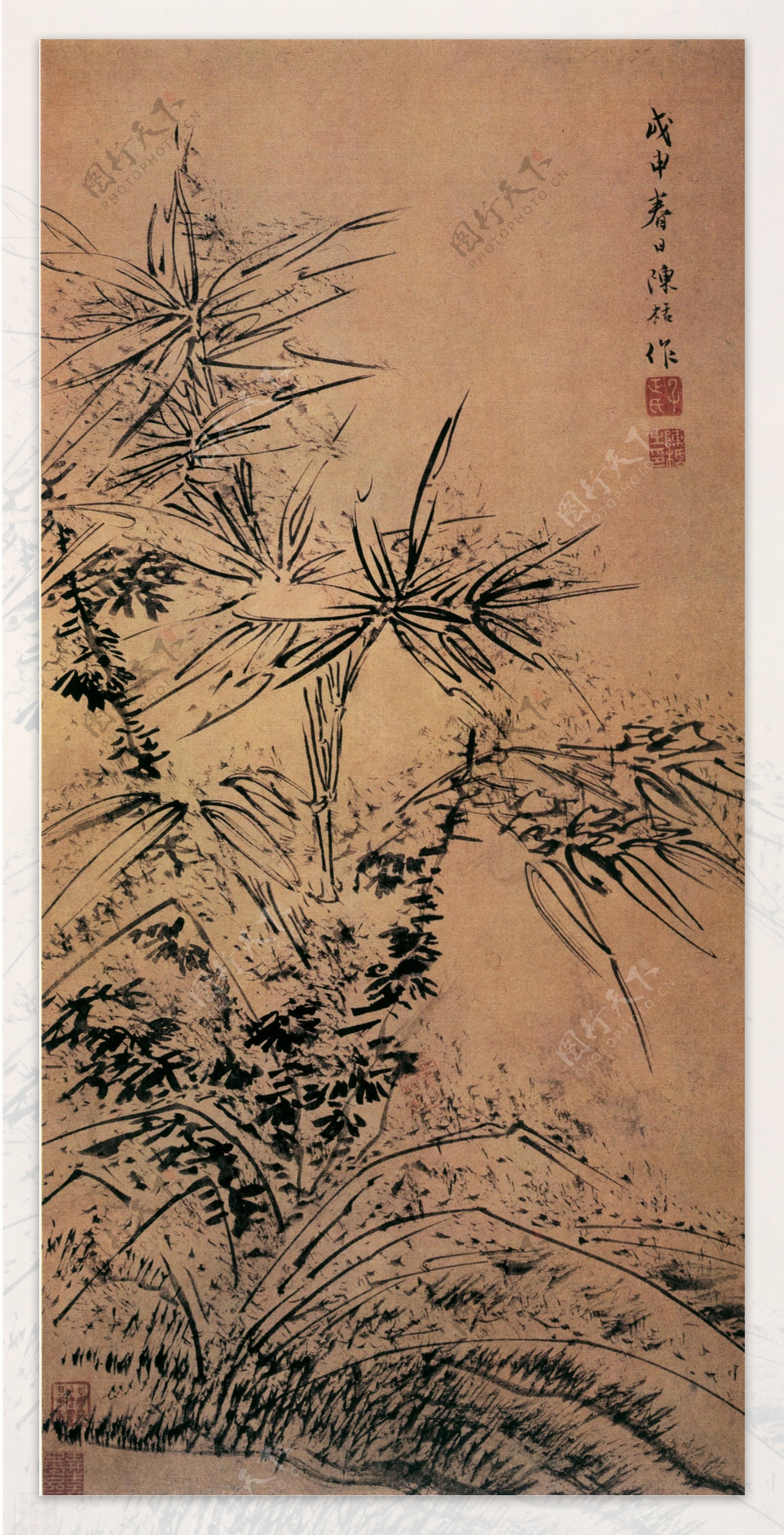中国传世名画花鸟画竹子石头
