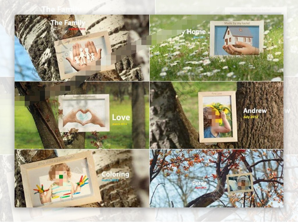 清新阳光公园里的家庭相片展示AE模板