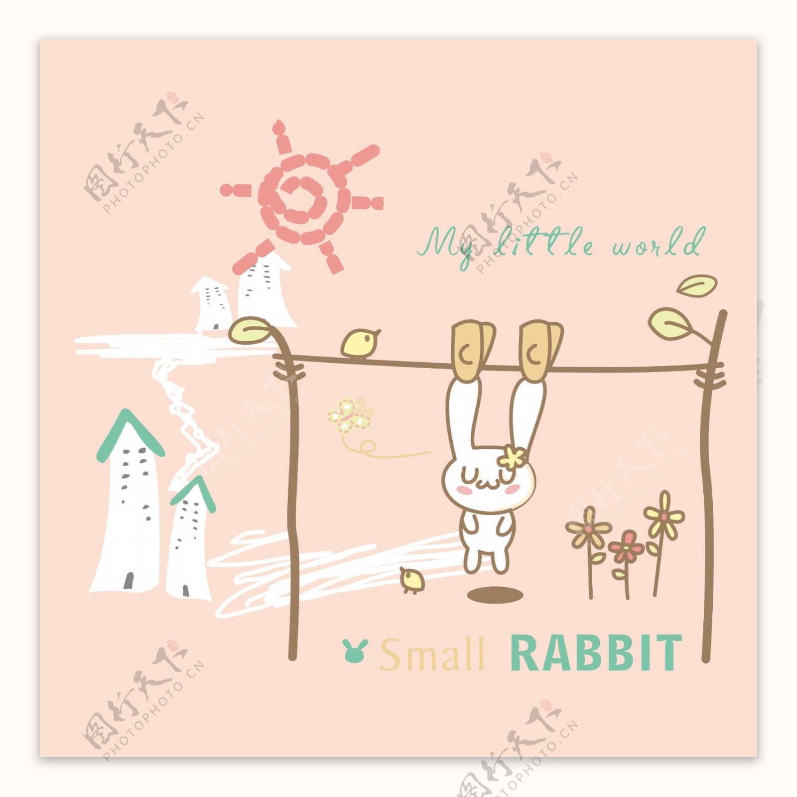 抽象的彩色背景与兔子和文字复活节快乐设计模板素材_ID:315837664-Veer图库