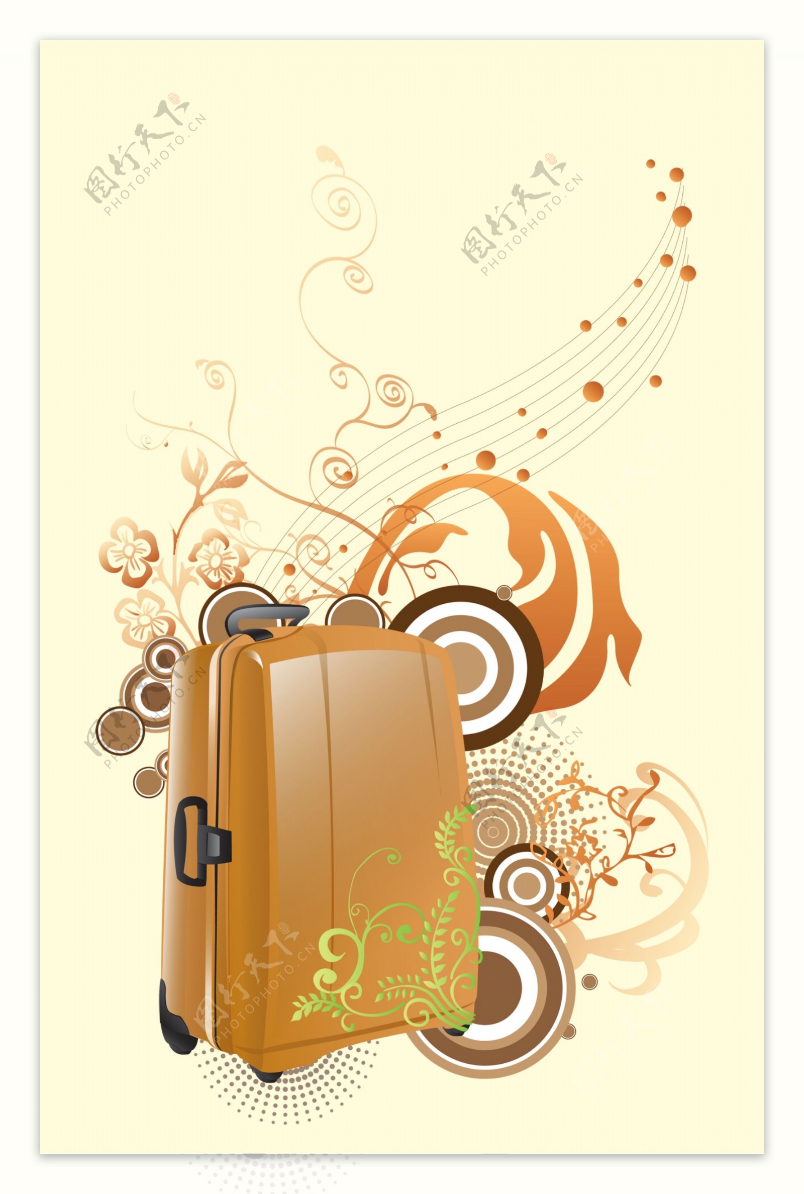 行李箱与曲线花纹炫彩时尚曲线线条