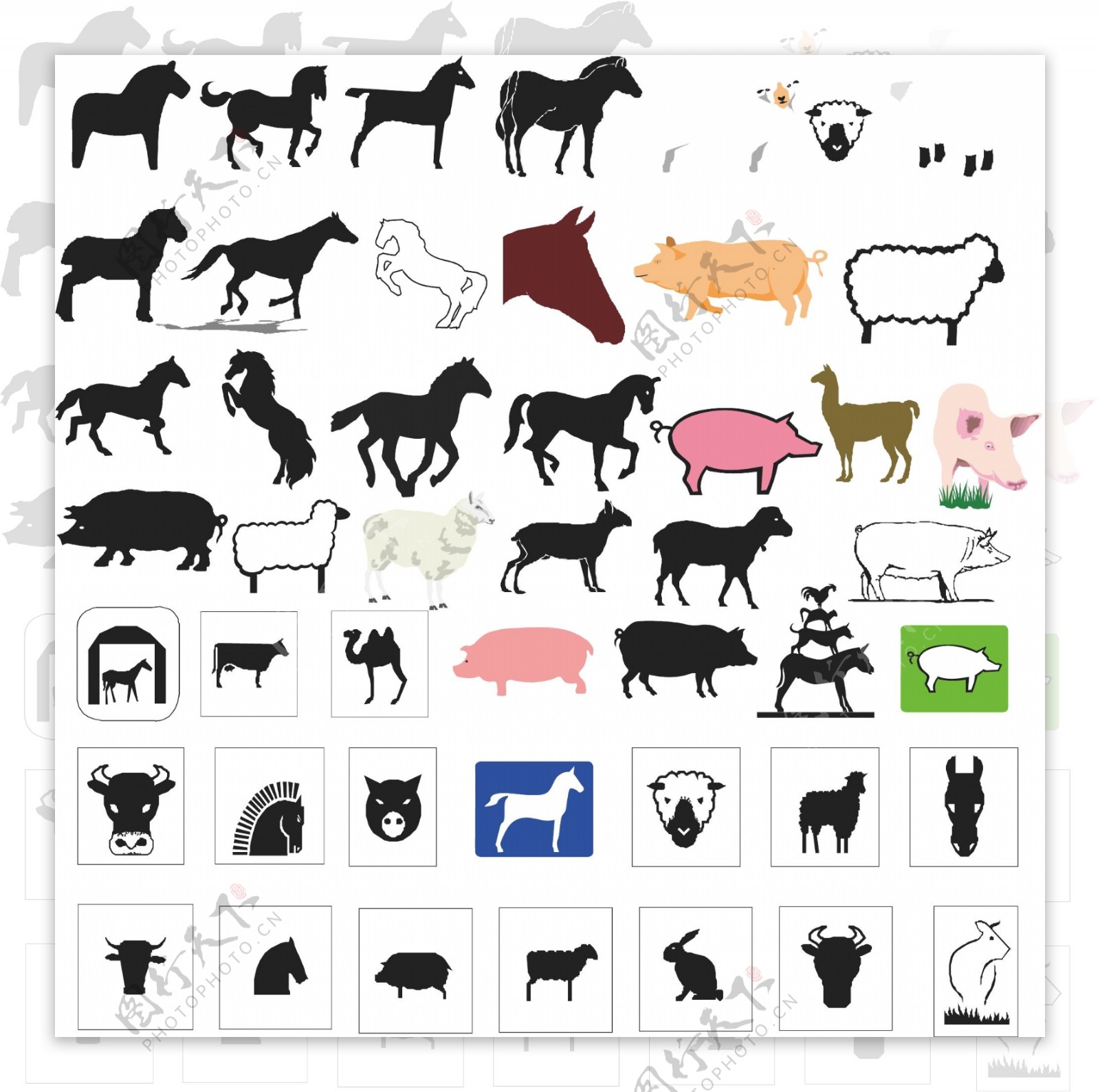 猪马牛图标动物指示牌图片