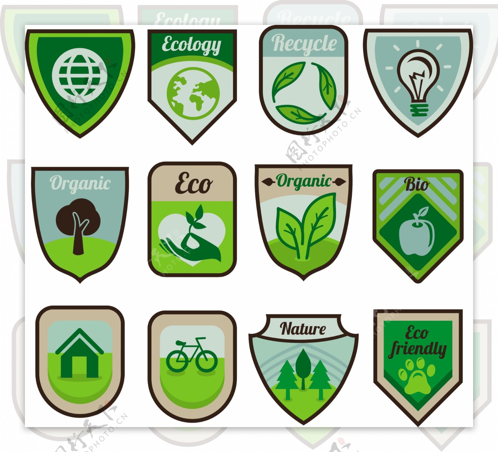 盾牌绿色环保标签图片