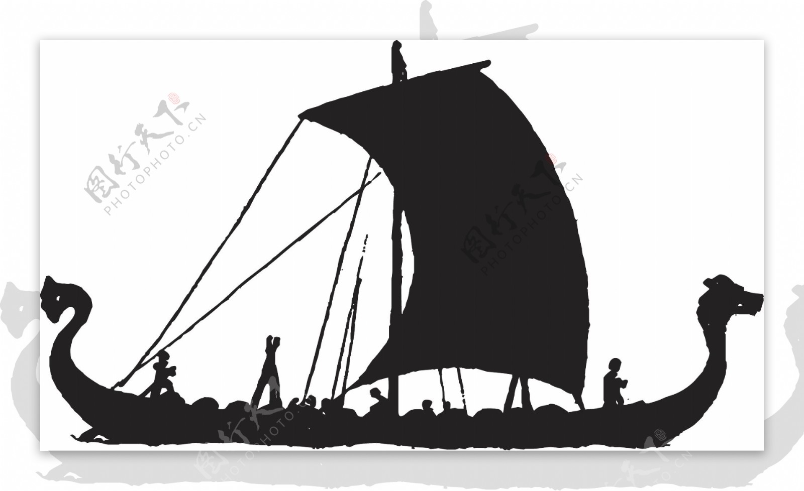 印花矢量图船交通工具运输工具帆船免费素材