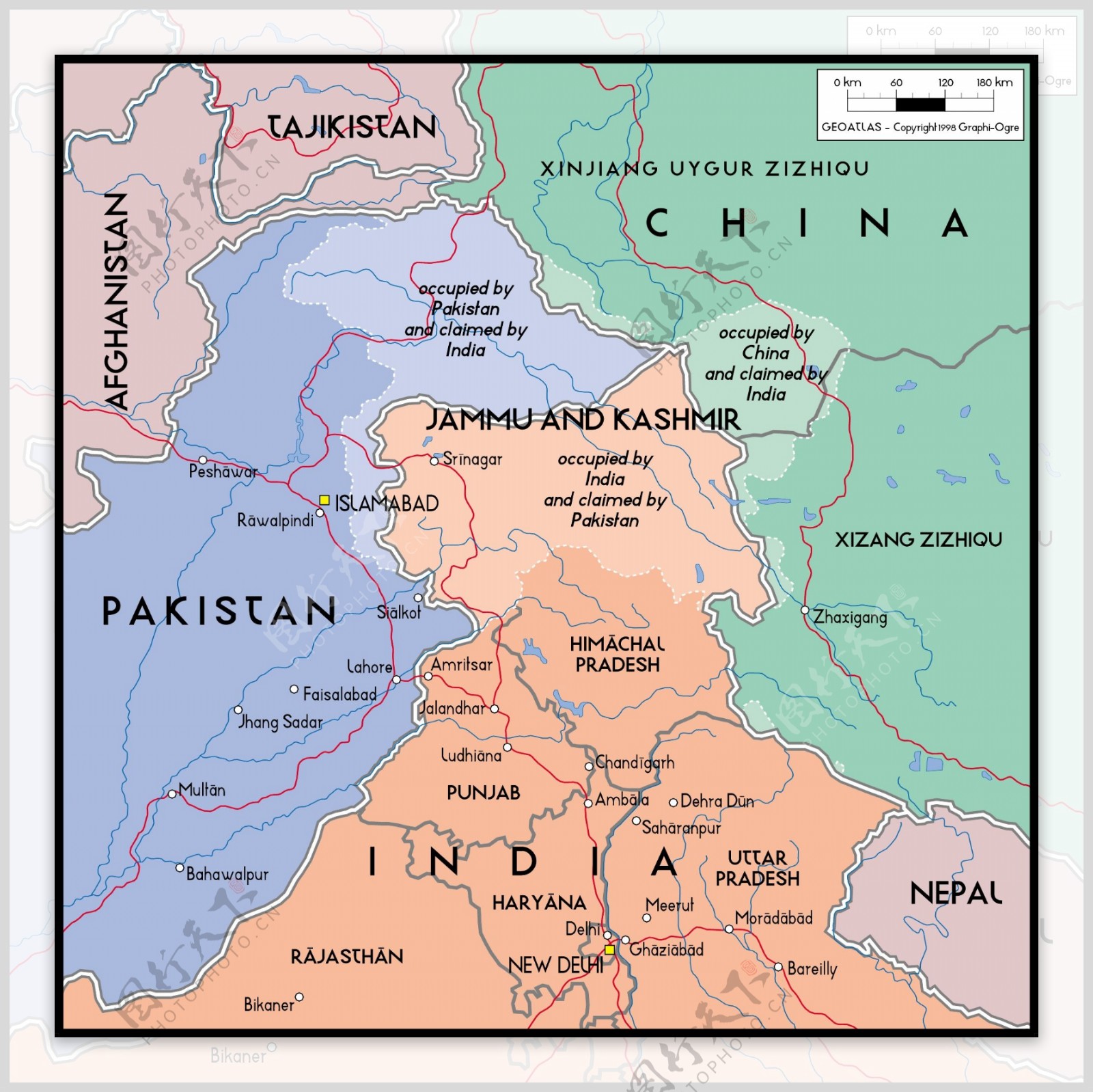 世界地图材料喀什米尔美丽的矢量地图查谟