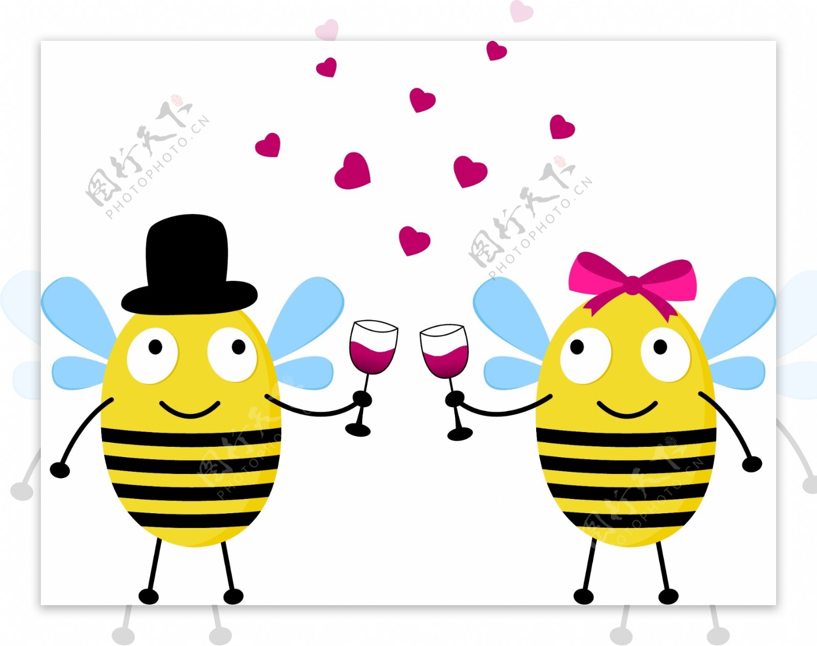 情侣蜜蜂卡通形象矢量素材