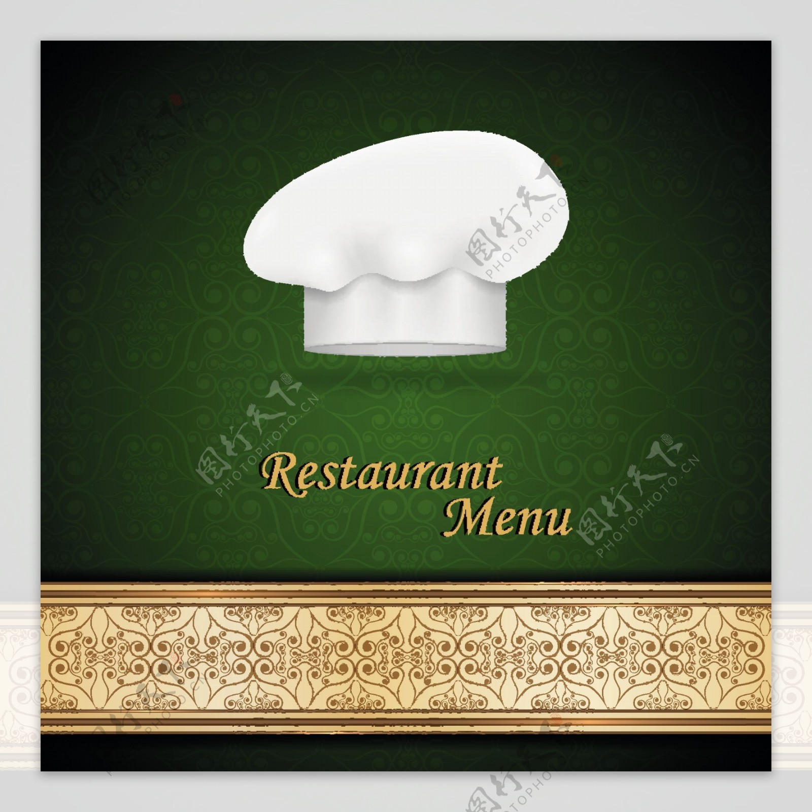 厨师的帽子和餐馆的菜单封面设计矢量图04