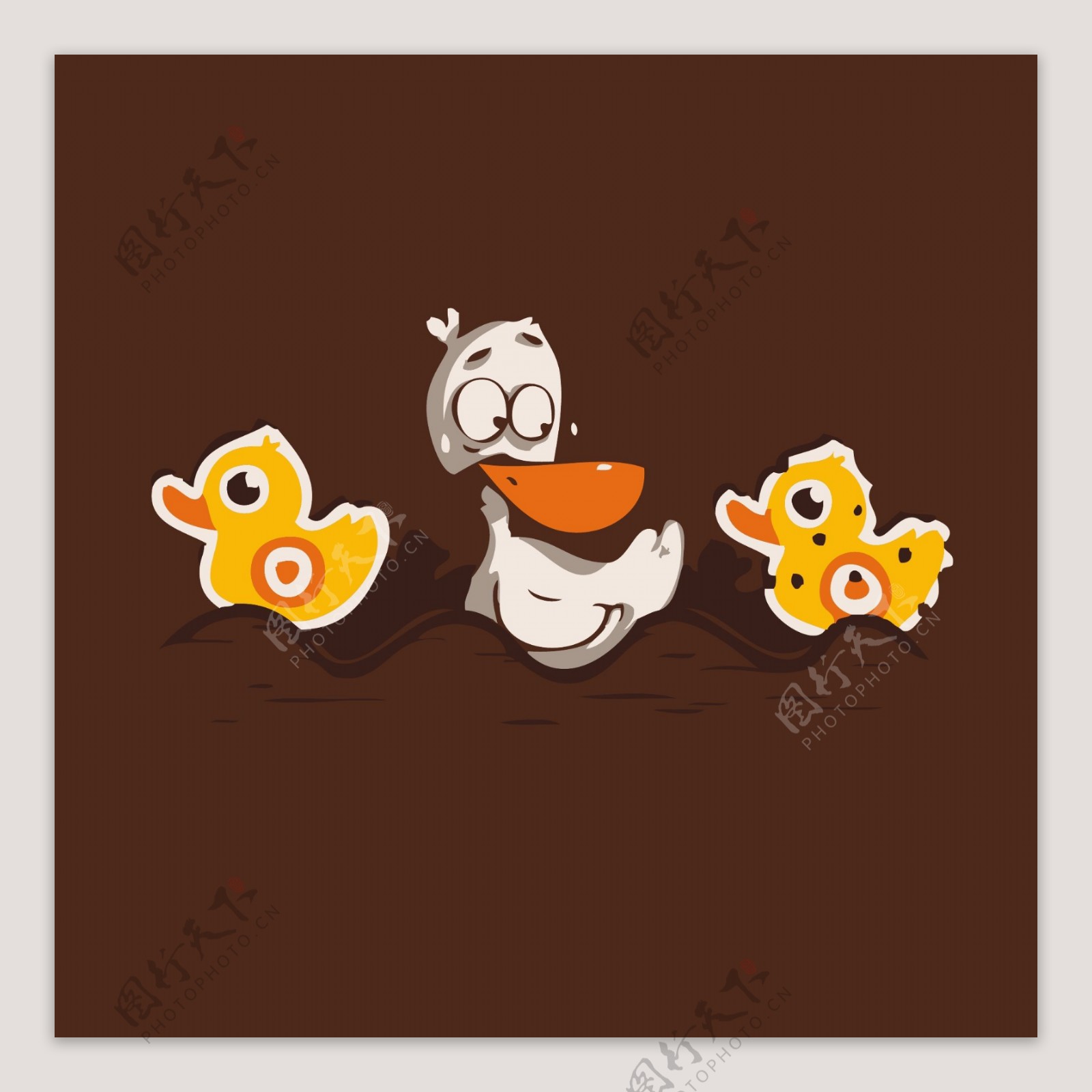 印花矢量图可爱卡通动物鸭子色彩免费素材