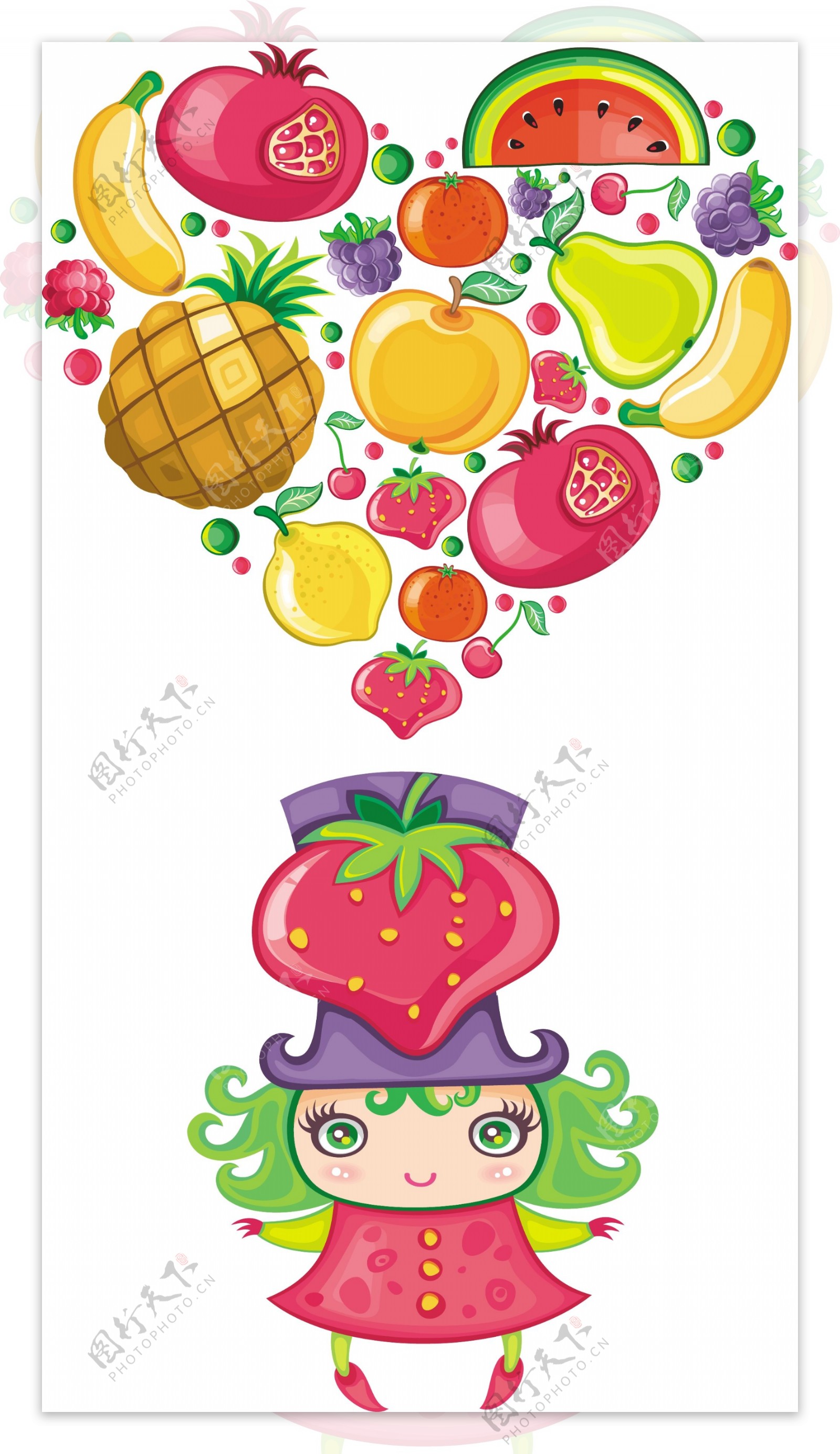 水果草莓小姑娘菠萝香蕉水果小女孩图片
