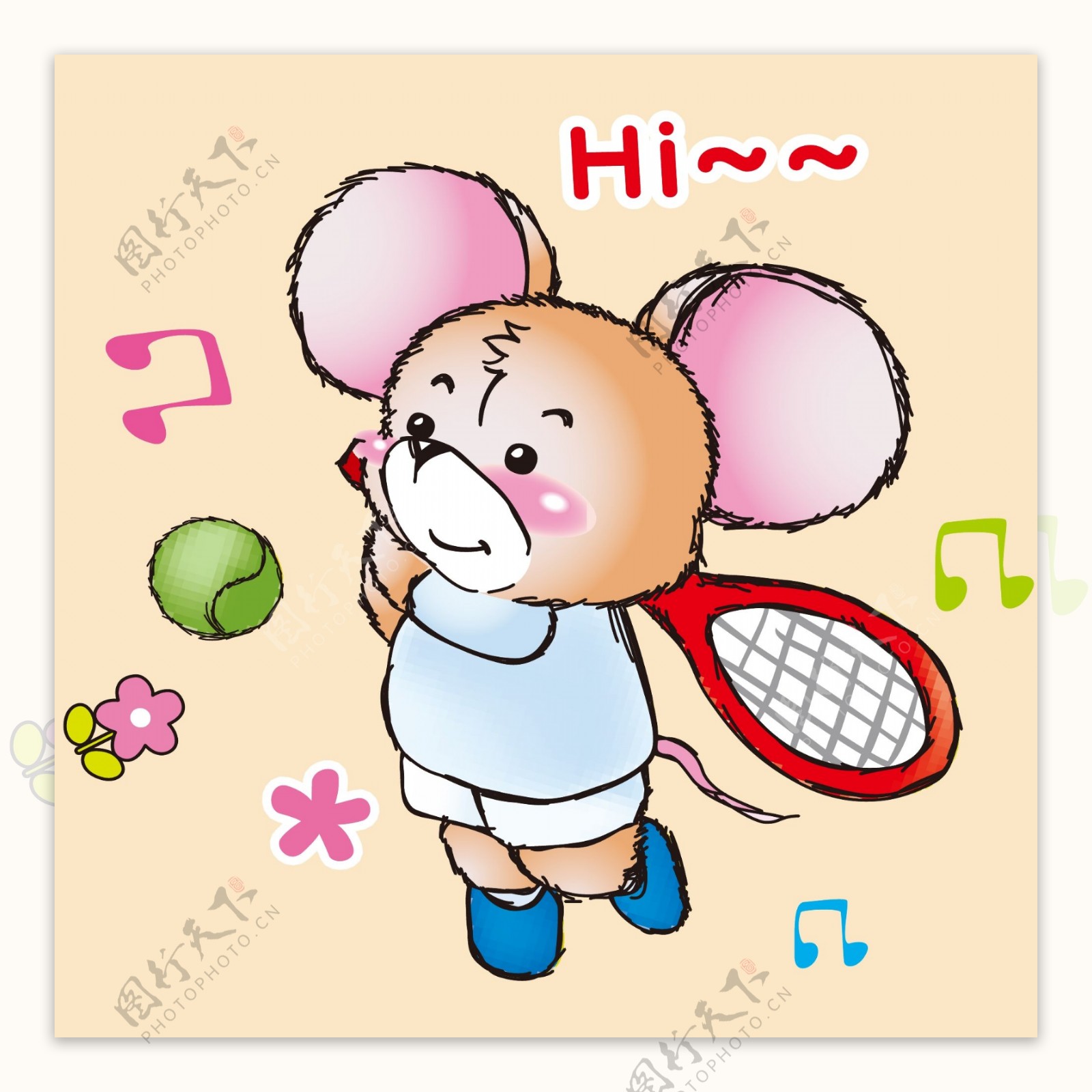 印花矢量图卡通动物老鼠网球音符免费素材