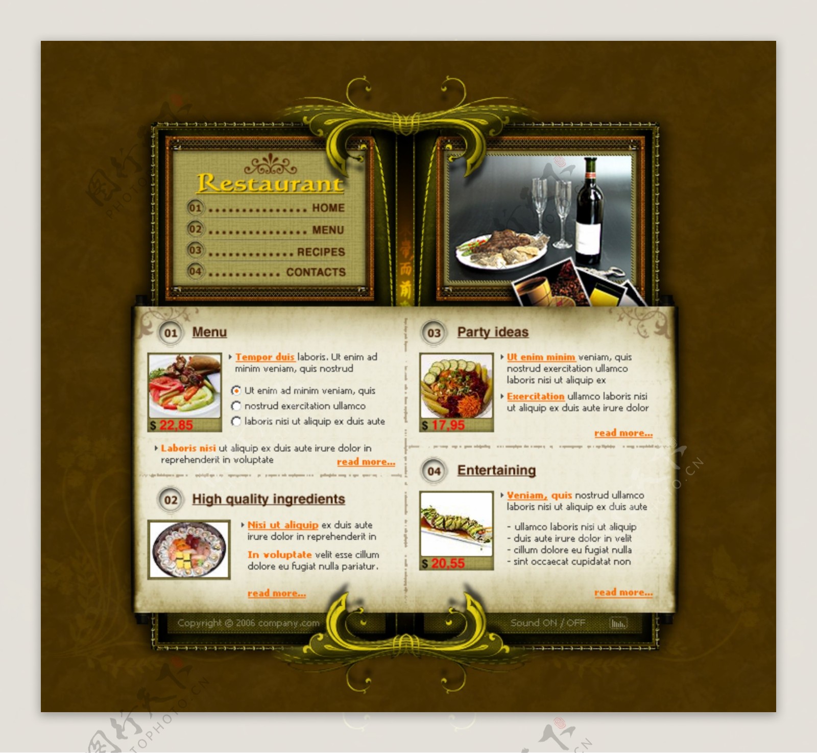 美食餐厅网页模版古典欧洲古典欧洲风情西餐厅图片