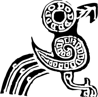 印花矢量图古代雕刻鸟黑白色民族免费素材