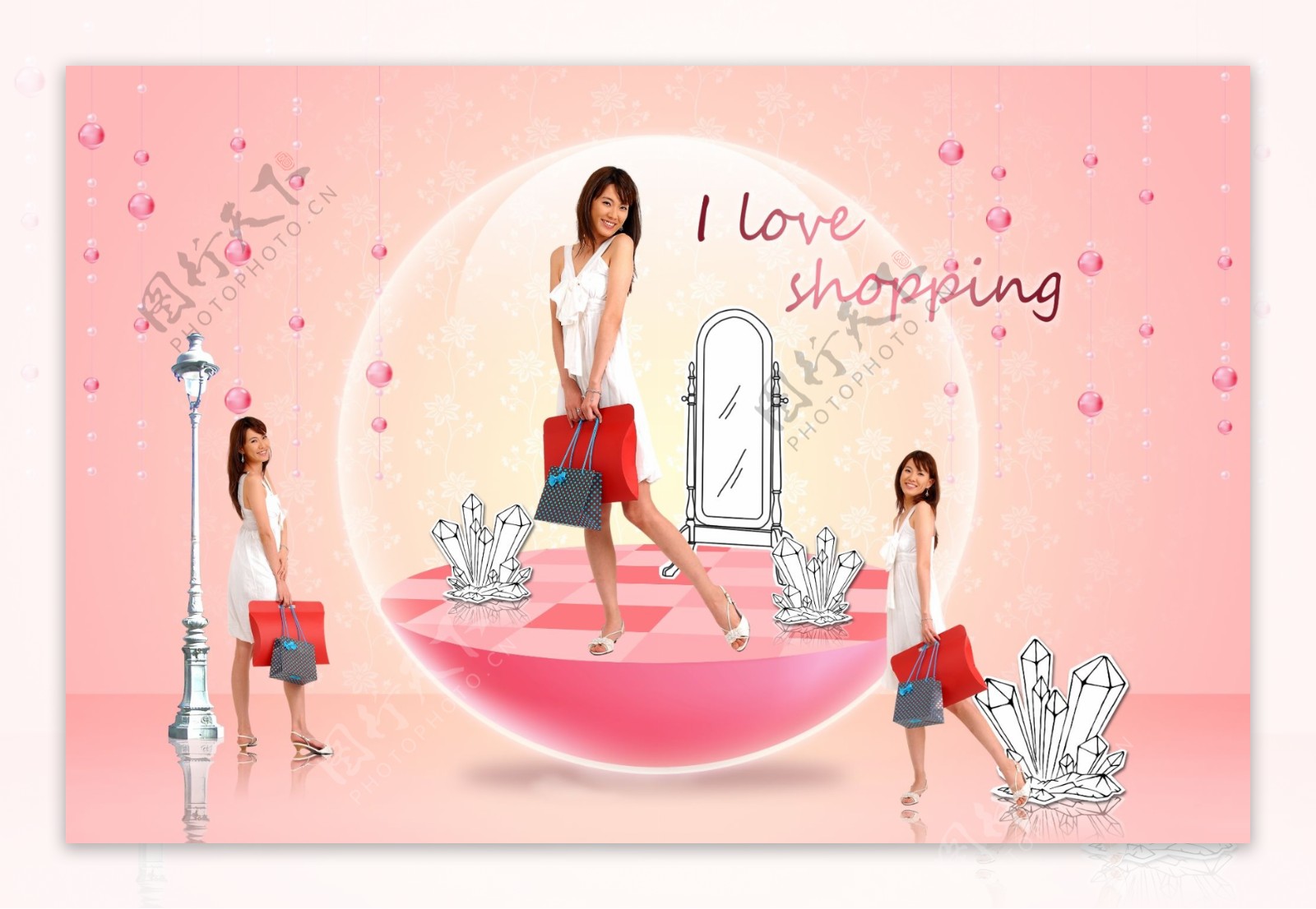 海报插画粉色浪漫购物女性女人psd分层素材源文件09韩国设计元素