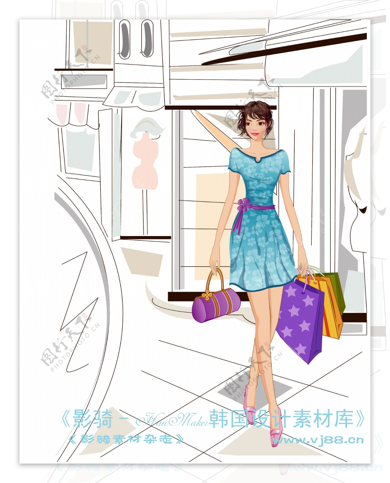 女性服饰购物女人时尚逛街矢量素材矢量图片HanMaker韩国设计素材库
