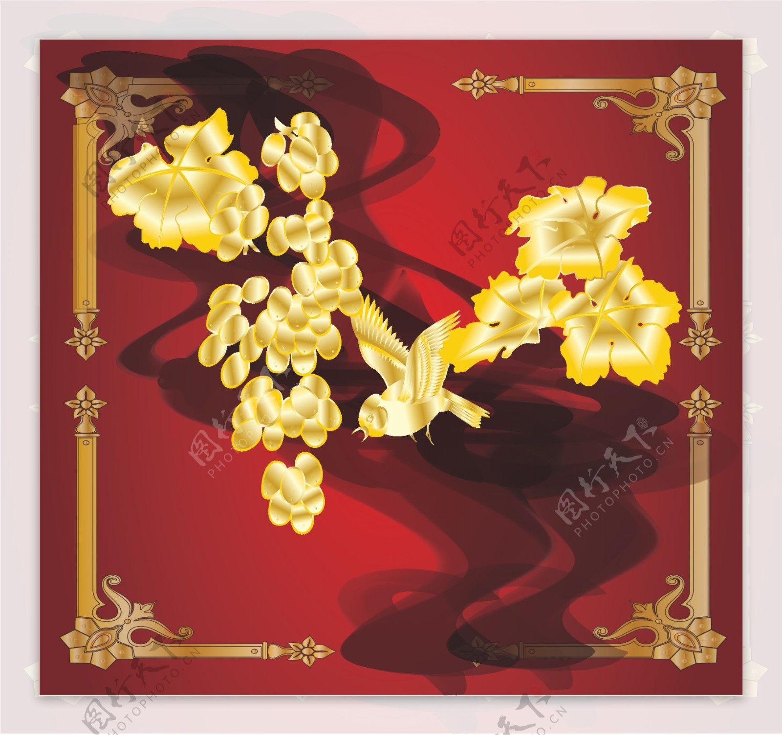 精美矢量黄金样式花鸟装饰图片素材2