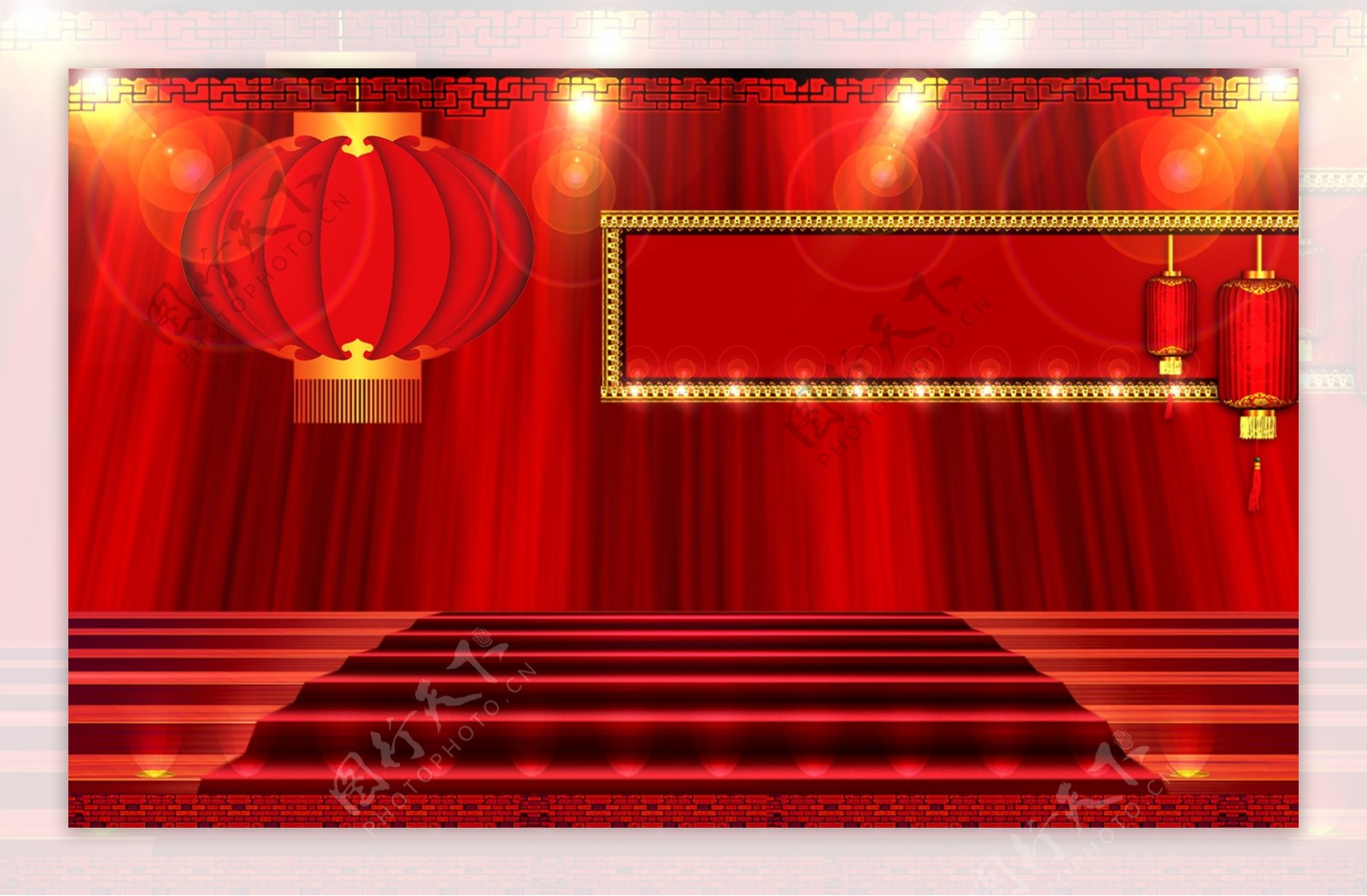 灯笼与红色舞台背景图片