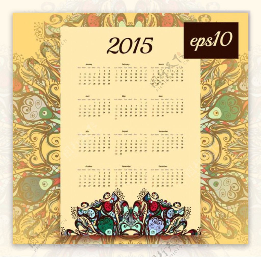 2015古典新年日历矢量