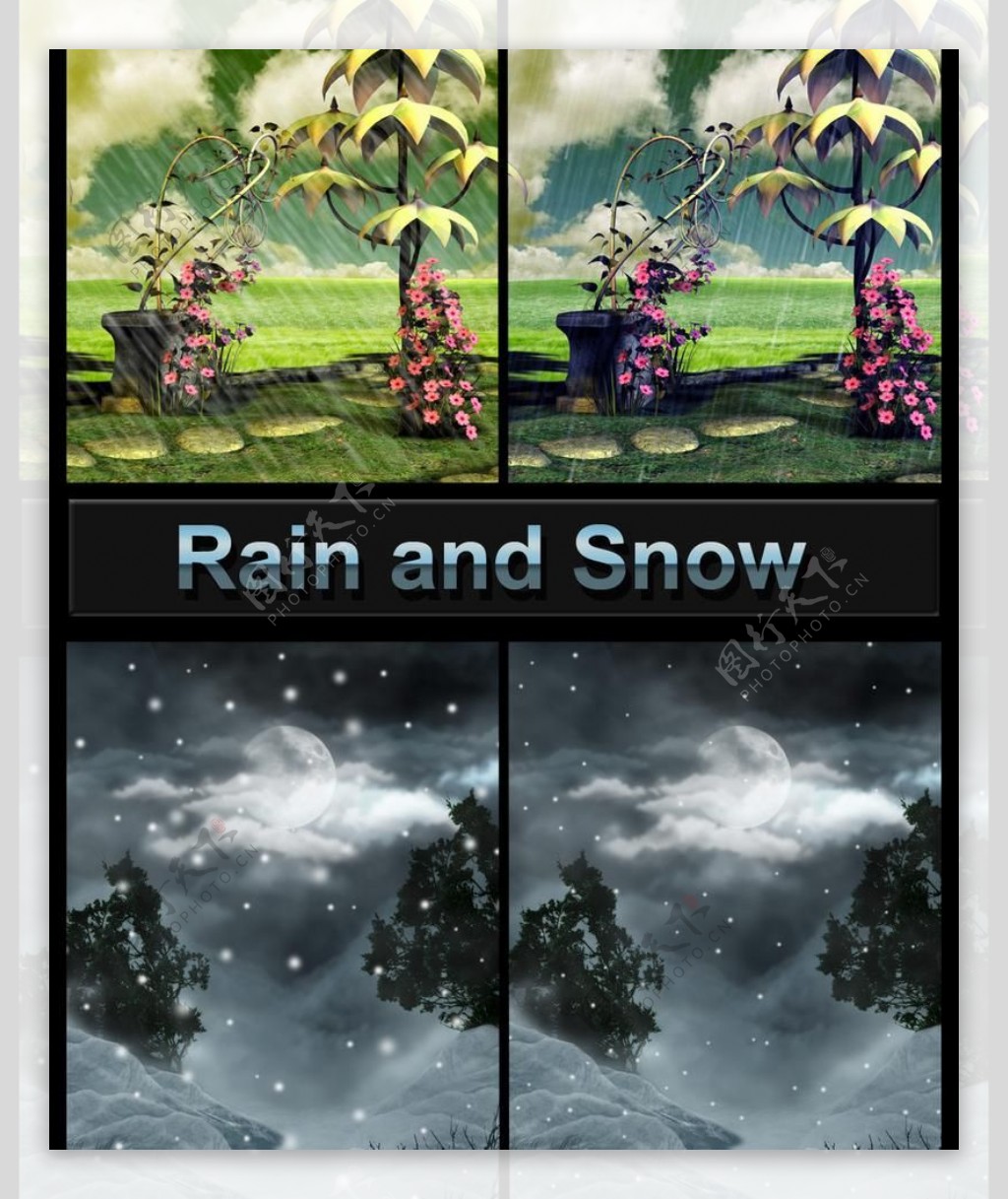 高清晰雨水和雪花笔刷图片