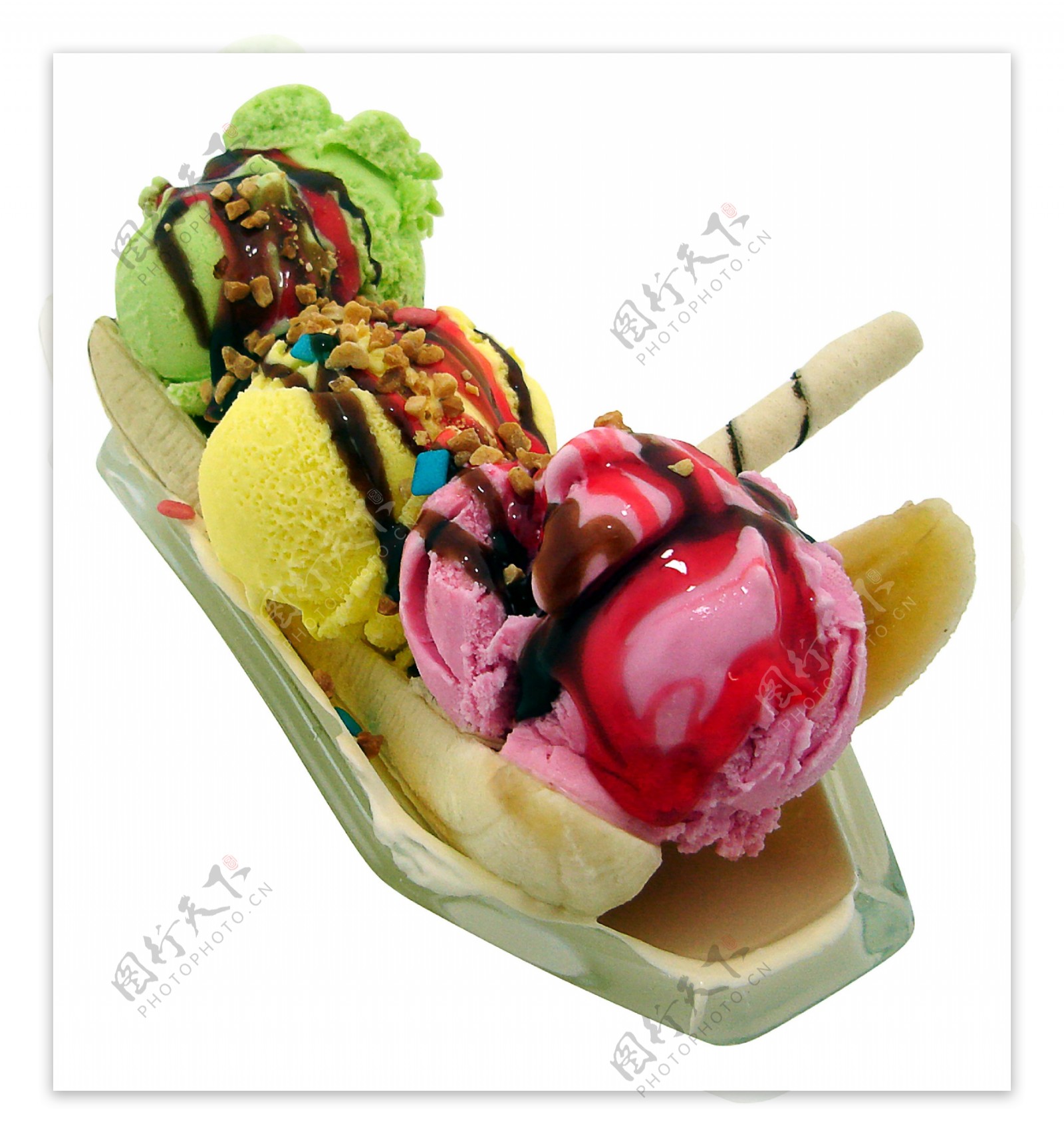 三色冰淇淋船图片