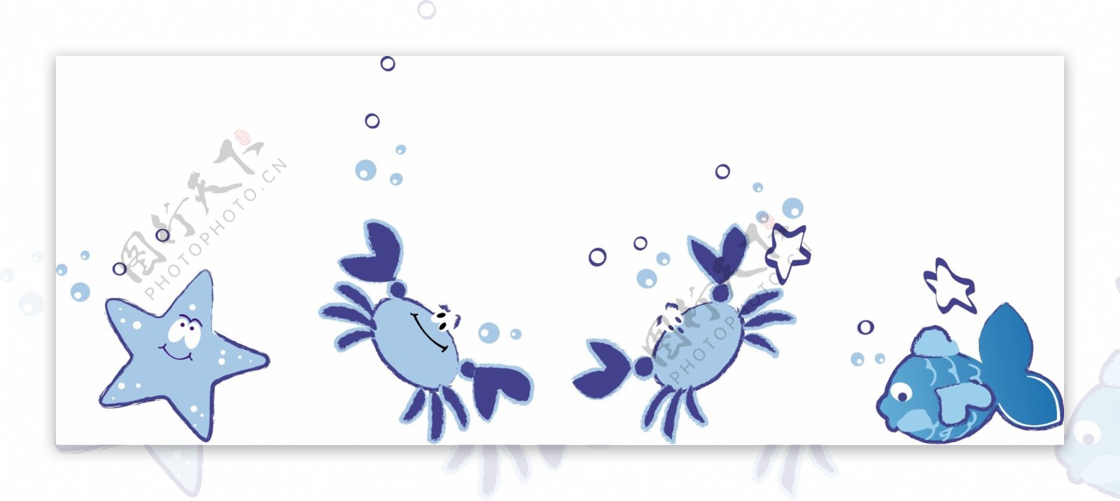 印花矢量图动物小鱼螃蟹星星免费素材