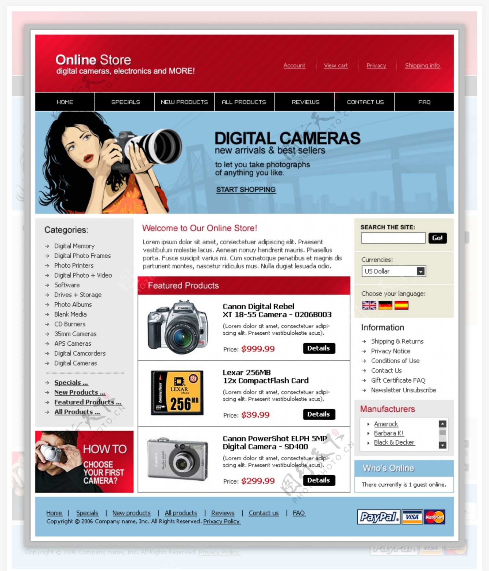 红色欧美电子产品网站模板图片