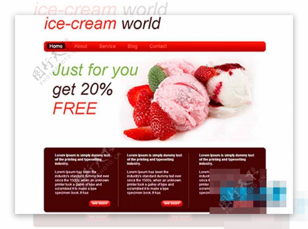 红色纯净冰淇淋雪糕网站模板
