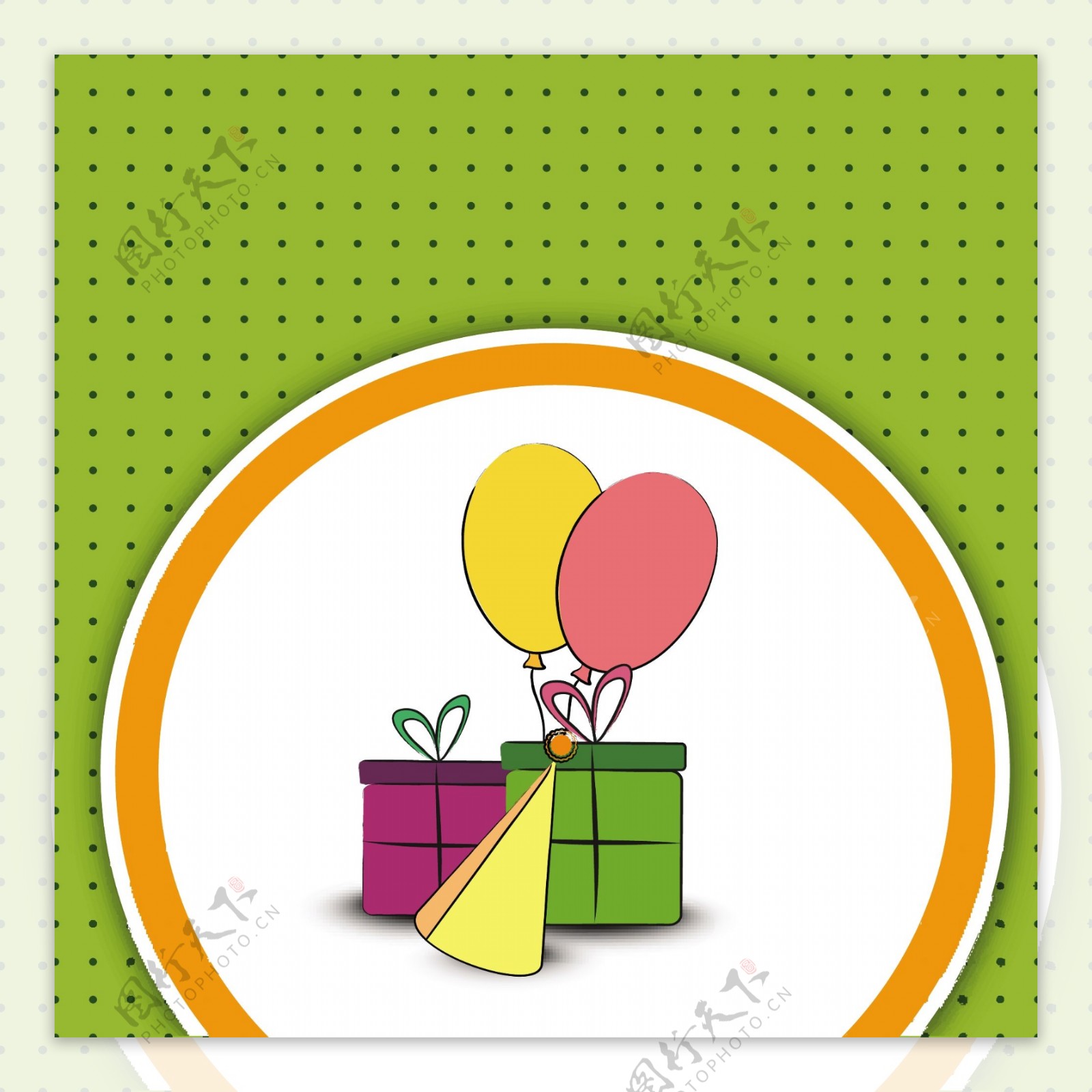 快乐的生日庆典上星罗棋布的绿色背景不同的生日项目