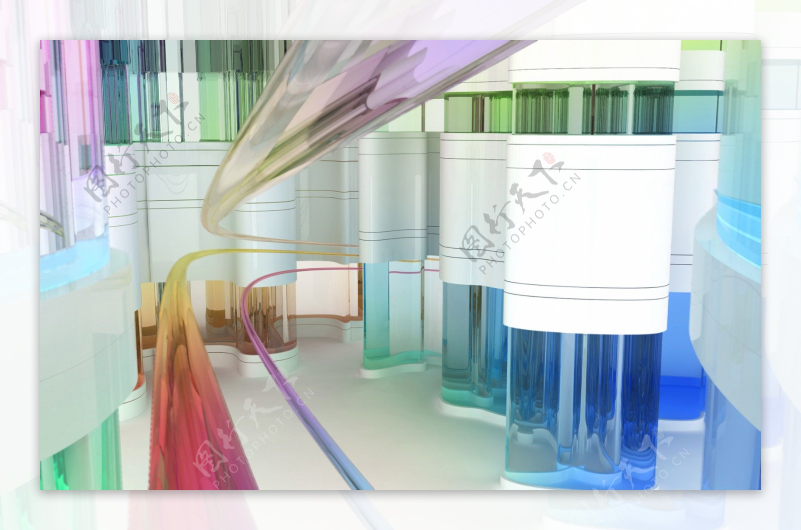 柱体迷宫水晶色彩绚烂3D三维立体科幻广告电脑设计图片