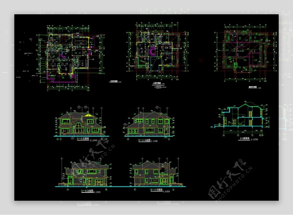 二层别墅建筑图CAD图纸