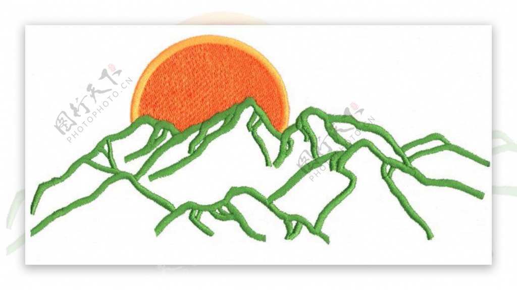 绣花色彩橙色绿色山免费素材