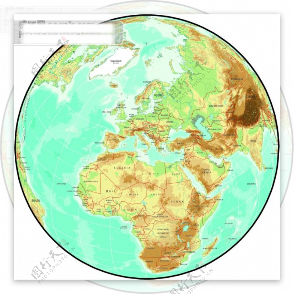 矢量欧洲球面分色地形版图