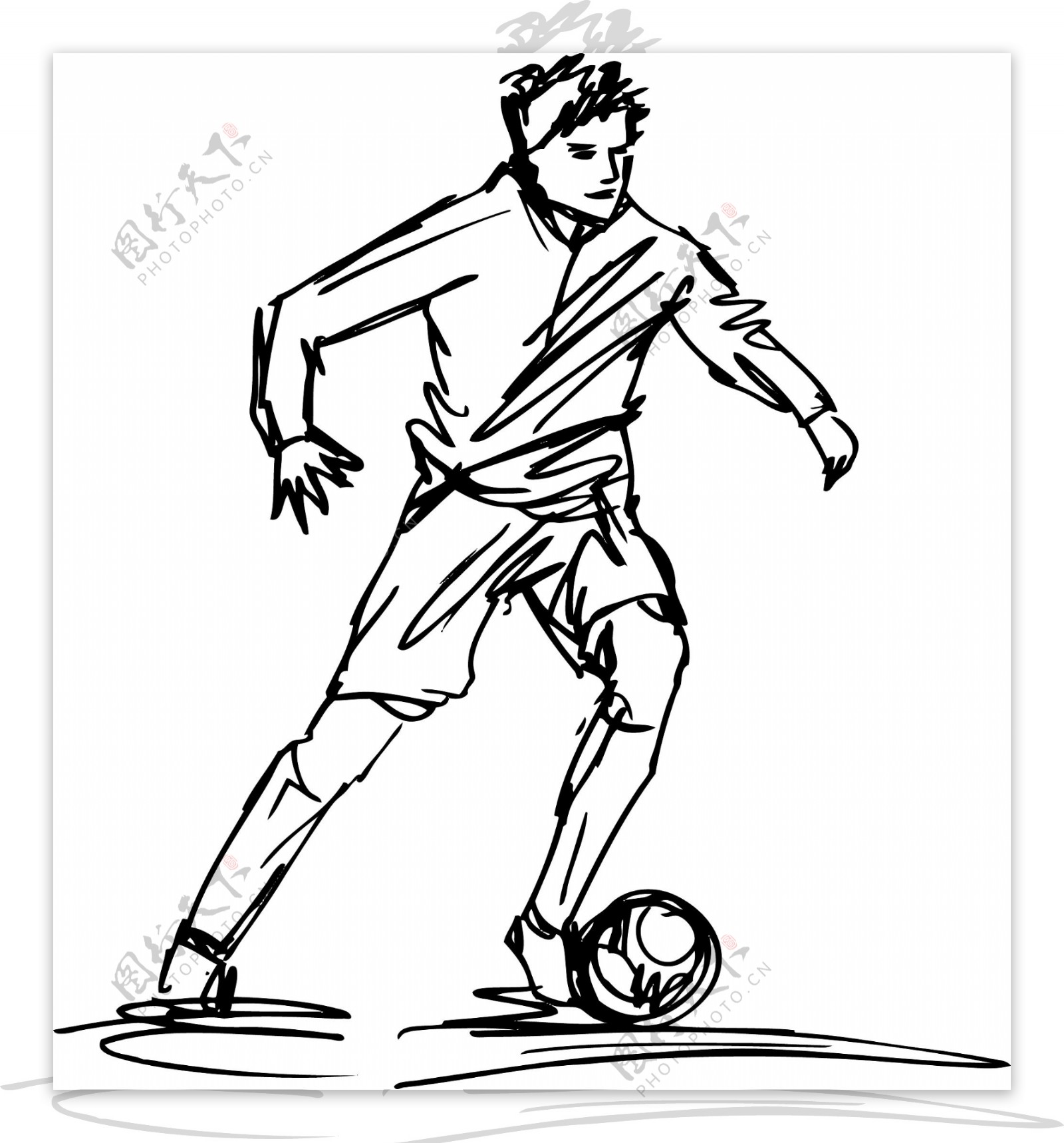 足球运动员踢的球矢量插画草图