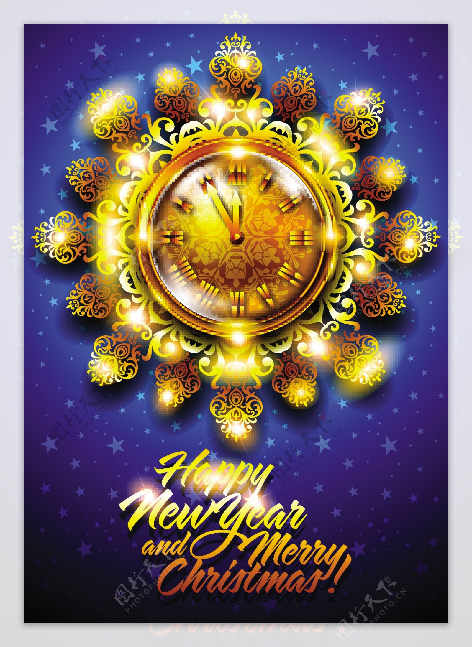新年时钟花纹节日背景图片