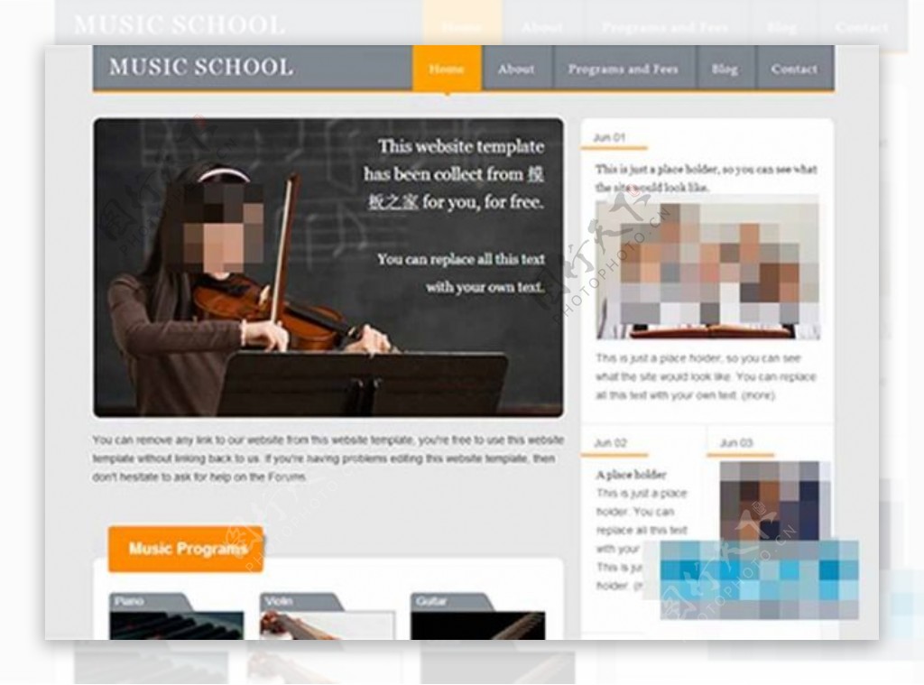 灰色简洁漂亮的音乐学校网站模板
