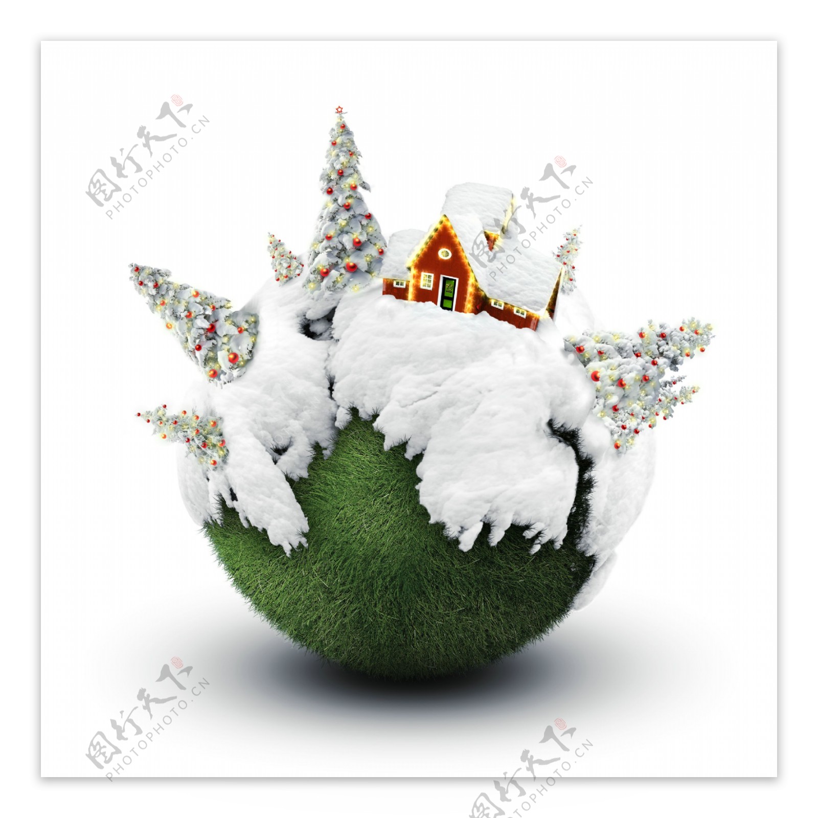 圣诞雪球上的圣诞树童话世界童话小屋图片