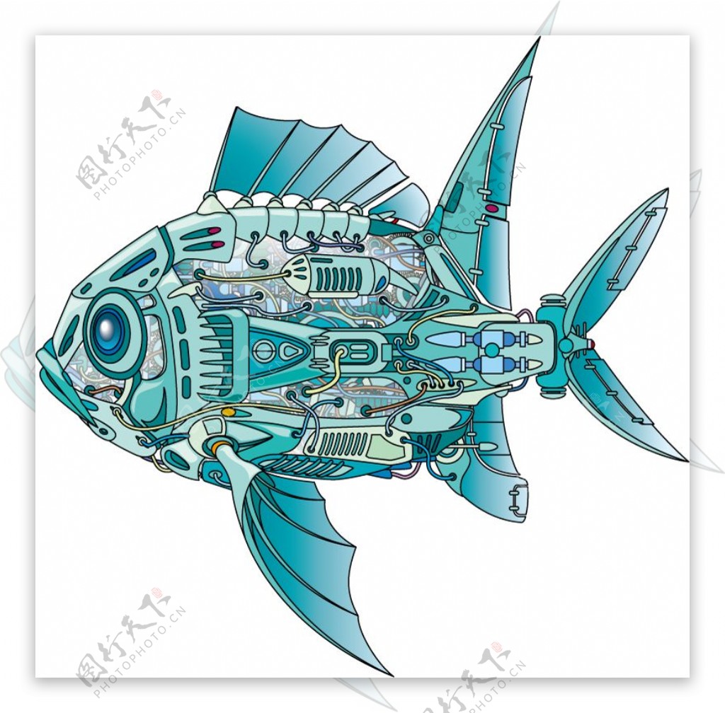 创意蓝色机械鱼矢量素材