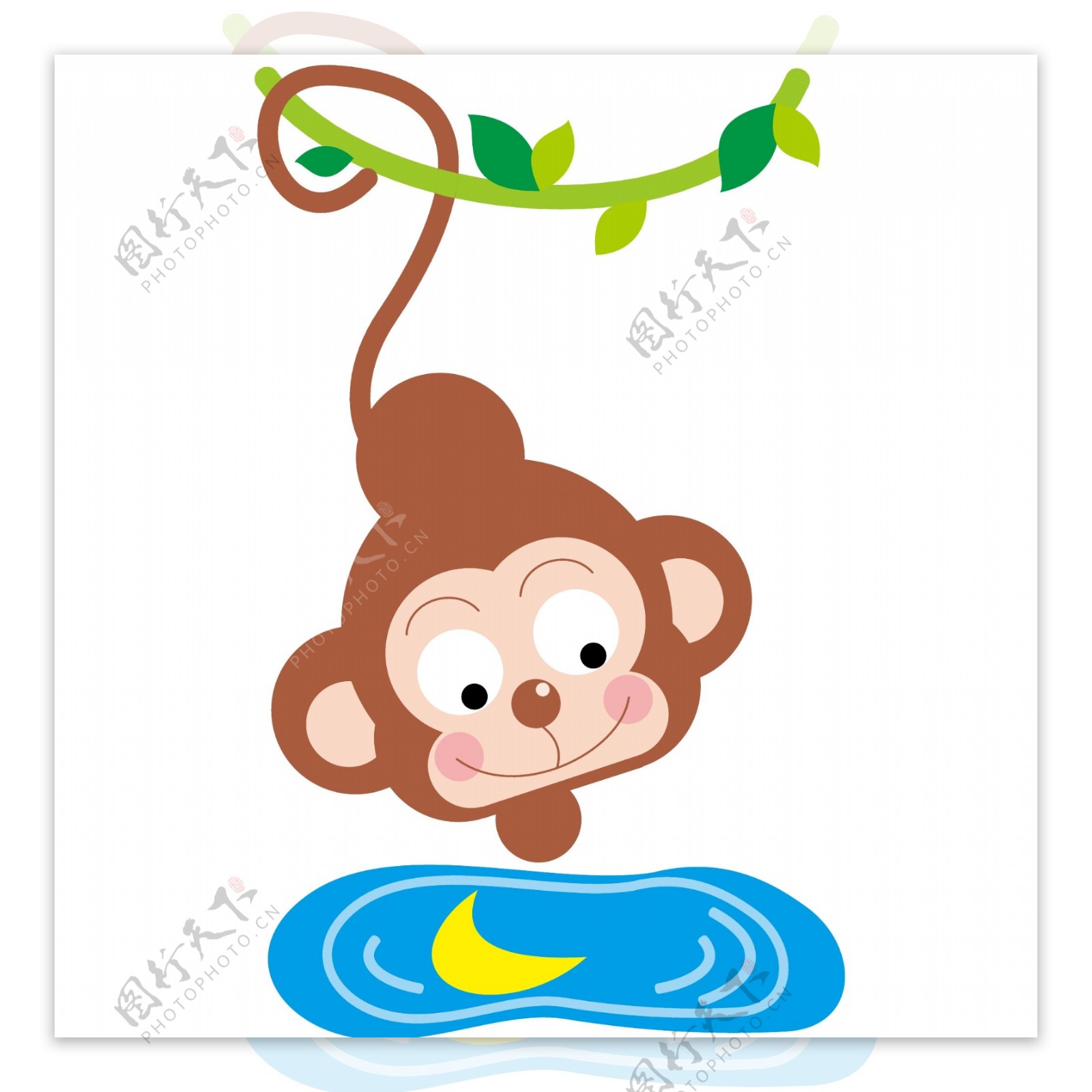 印花矢量图婴童小猴子水塘捞月免费素材