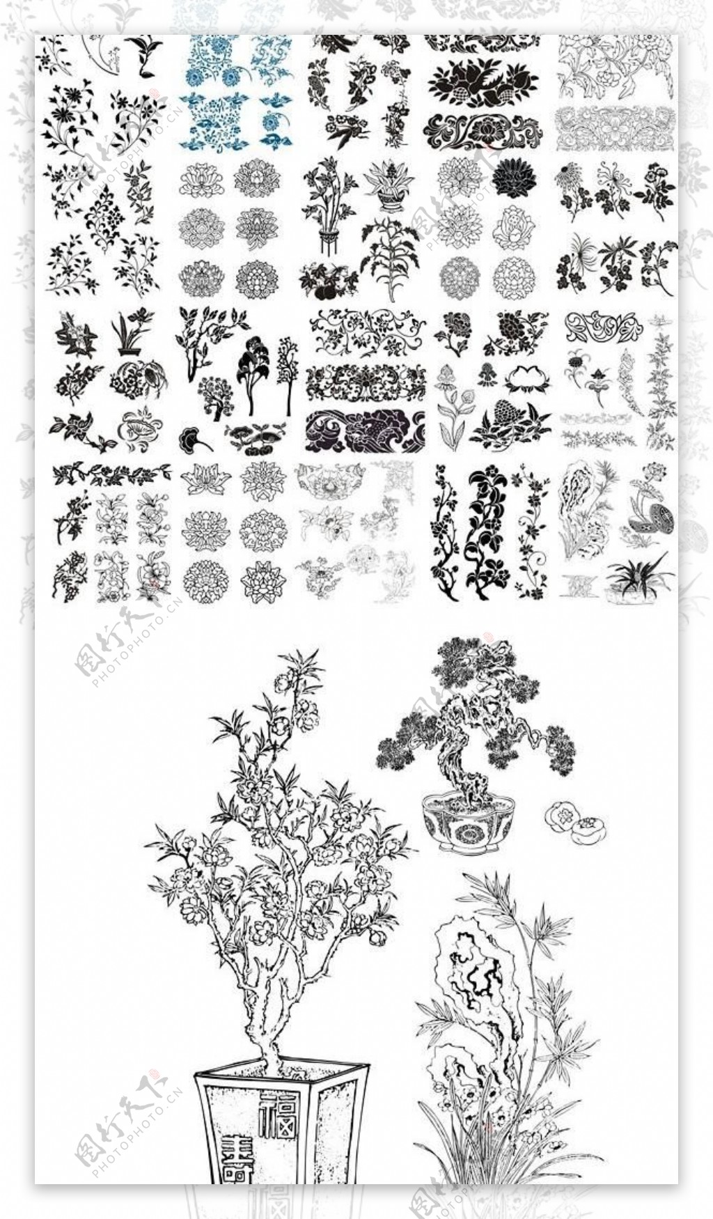 49种不同的CDR矢量模式吉祥图案传统模式传统的纹理中国风载体守道盆景经典莲花松
