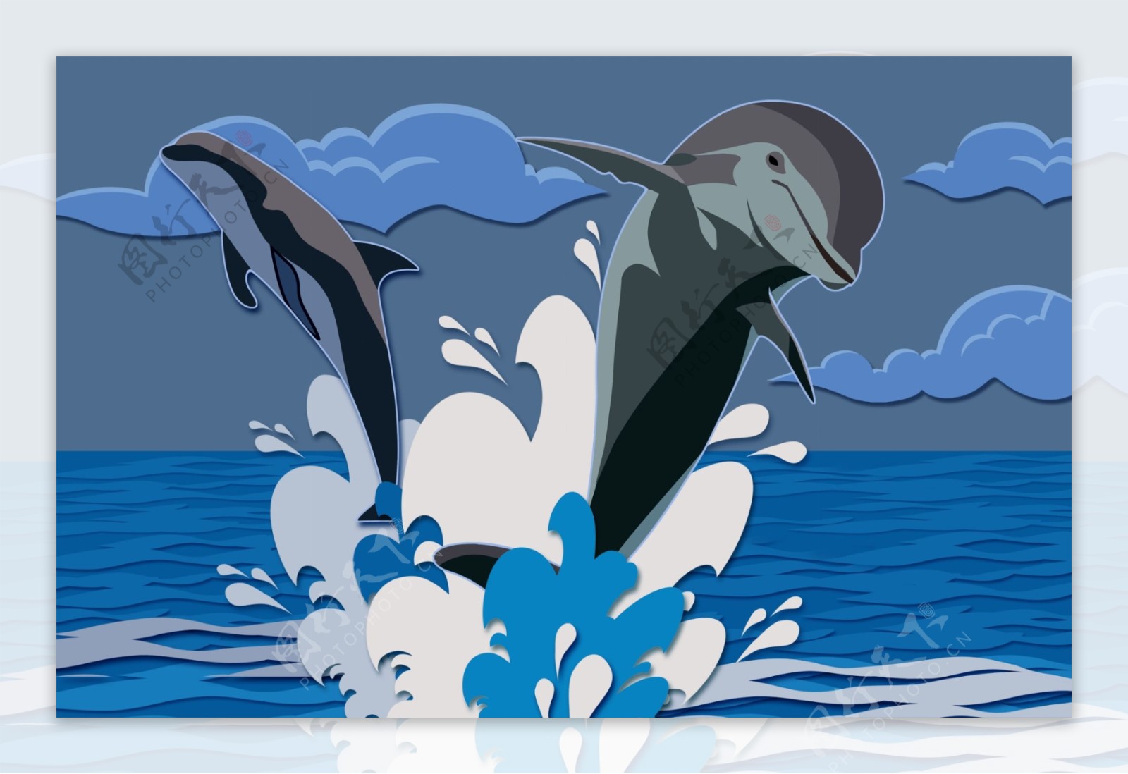 蓝色海洋海豚PSD分层