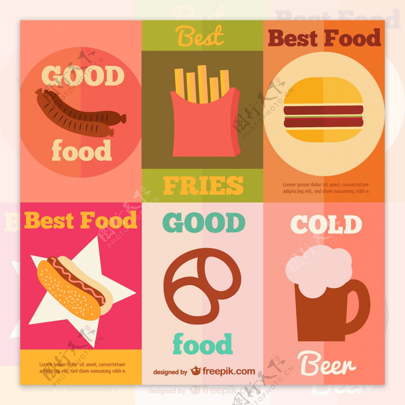 6款快餐食品海报矢量素材