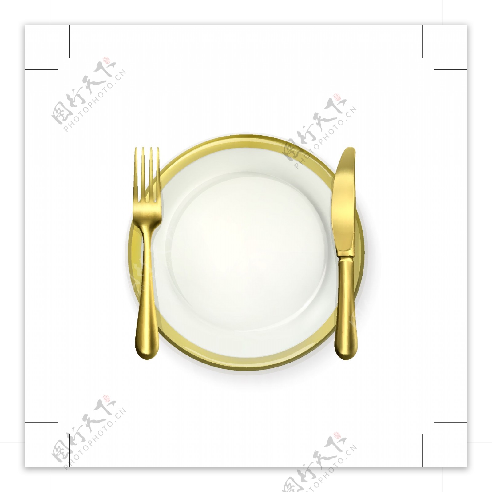 金色餐盘与刀叉