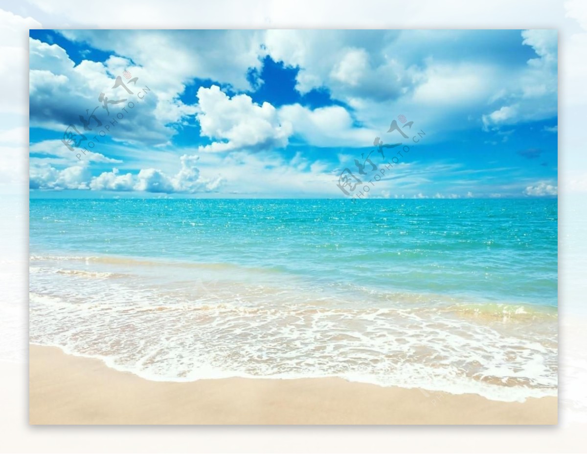 清新自然海天一色海滩海浪白云浪花朵朵
