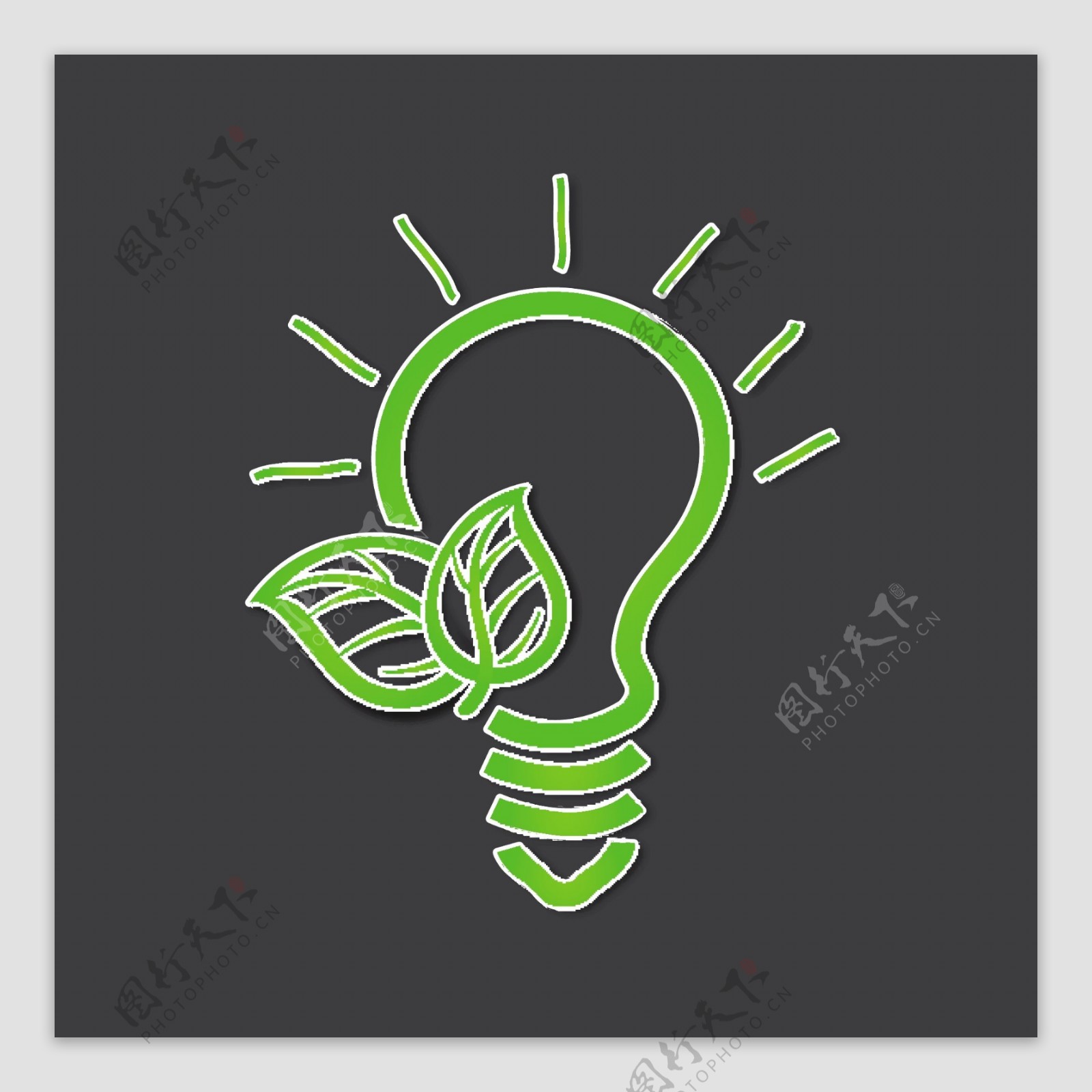 电灯泡和绿色的叶子节约能源的概念