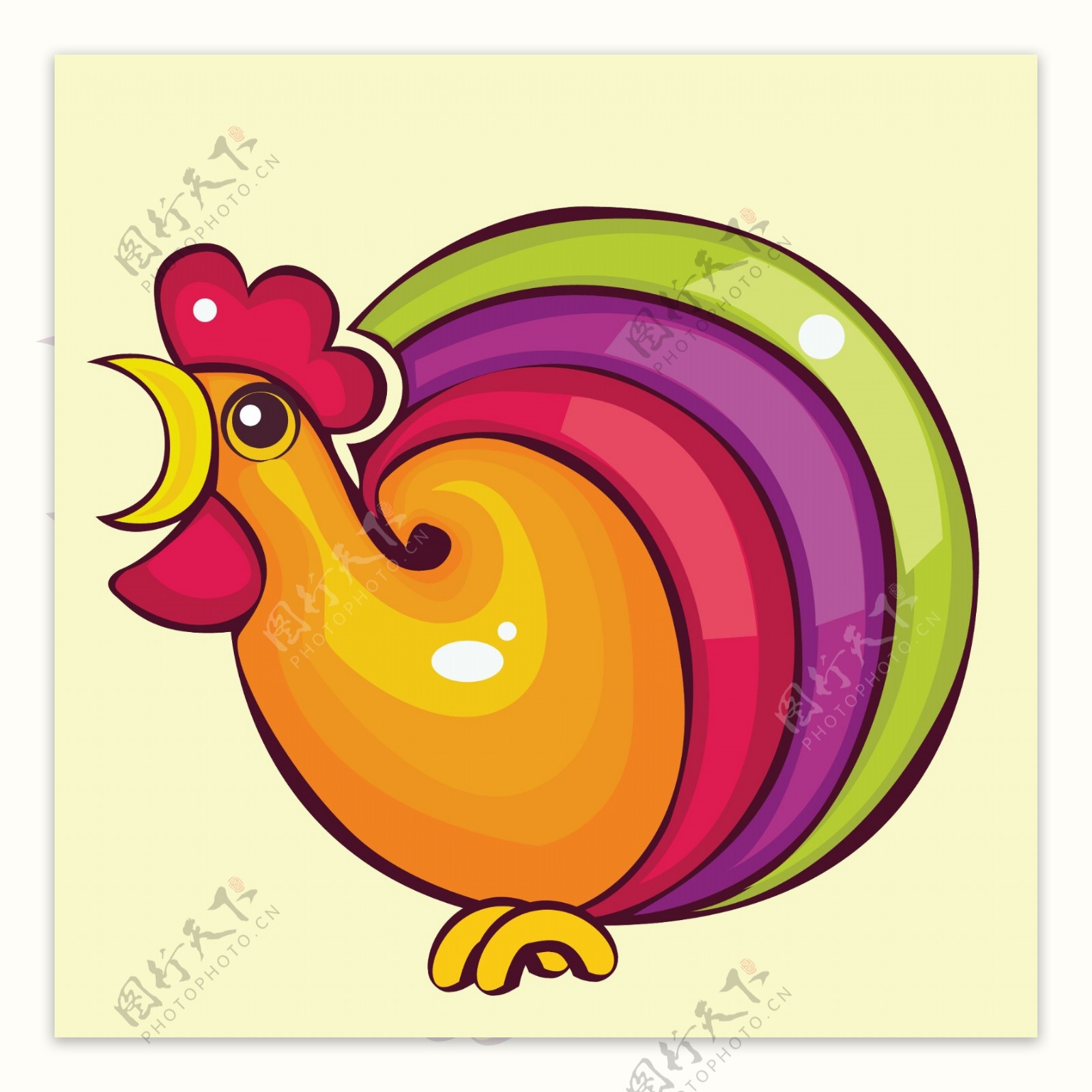 印花矢量图卡通动物鸟类公鸡色彩免费素材