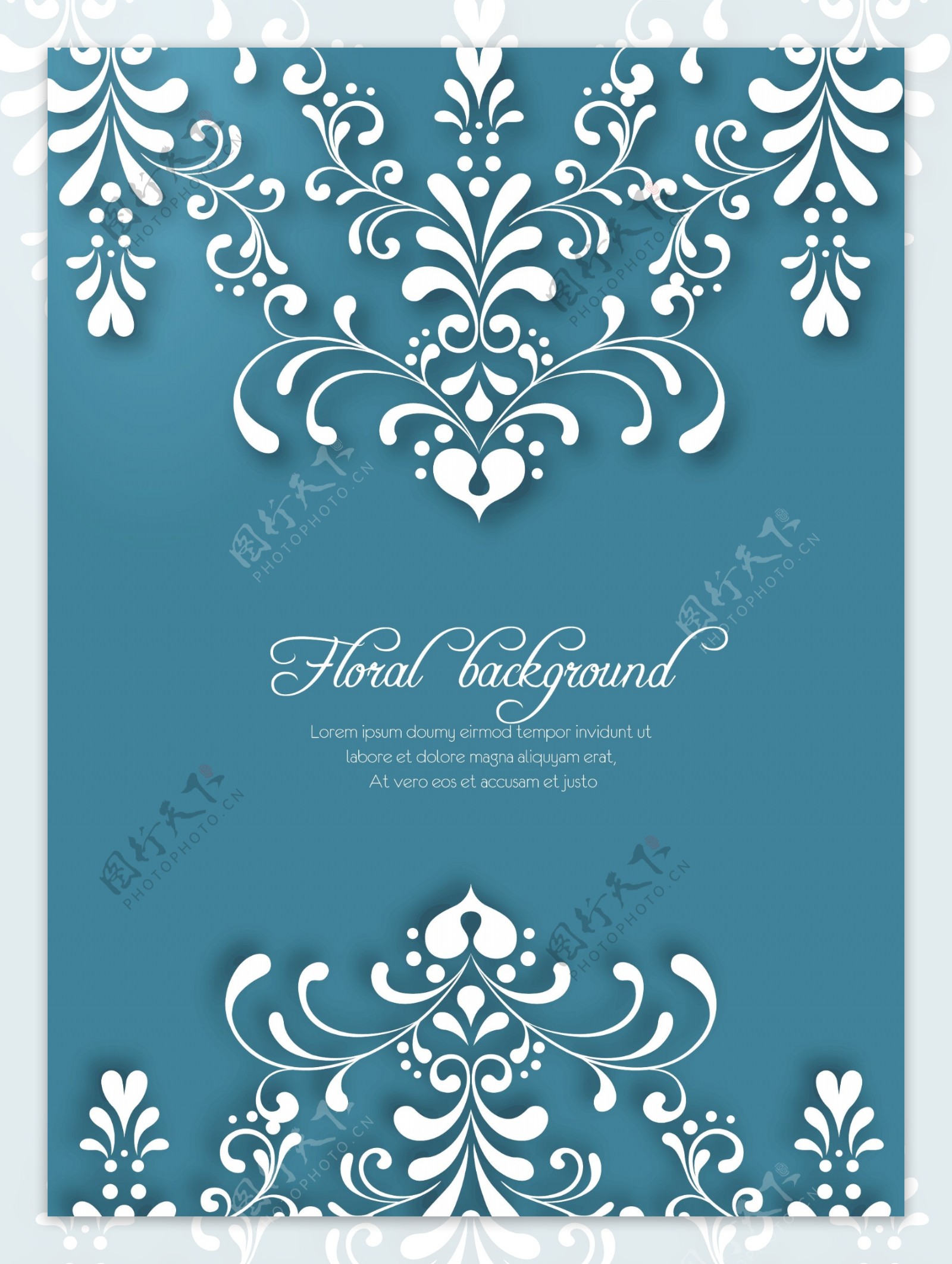 优雅的蓝色的花型设计卡片模板矢量素材03