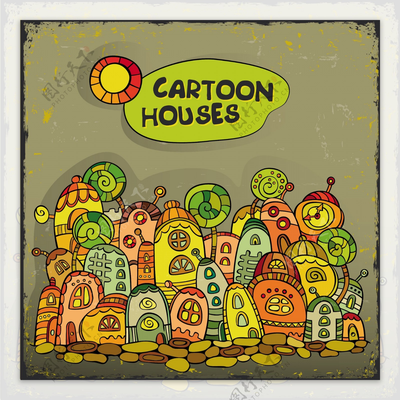 有趣的卡通房子设计矢量图01