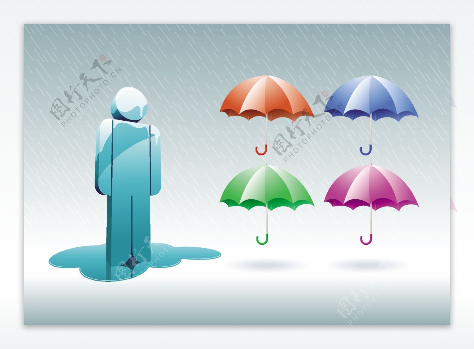 矢量彩色雨伞小人背景设计
