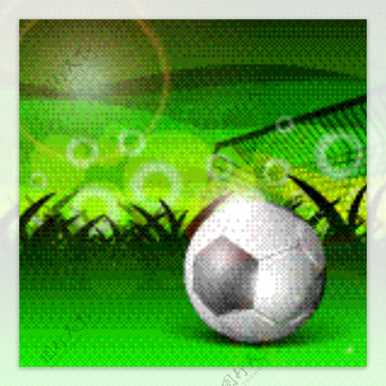 有光泽的足球球和进球后的自然背景在一个足球场的插图